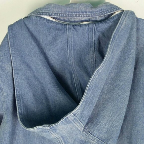 Rehab blue denim long coat jacket with removable hood y2k - Picture 11 of 14